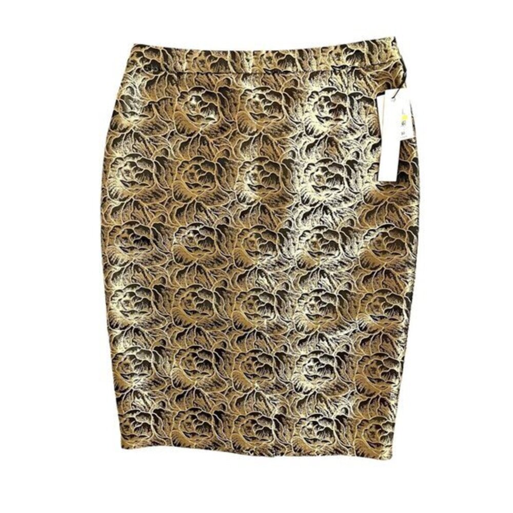 Calvin Klein Pencil Skirt Gold Floral Black Jacquard Skirt Sz 4 NWT